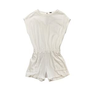 Monrow Romper Womens S Small White Cotton Blend Terry Cloth Cap Sleeve Pockets